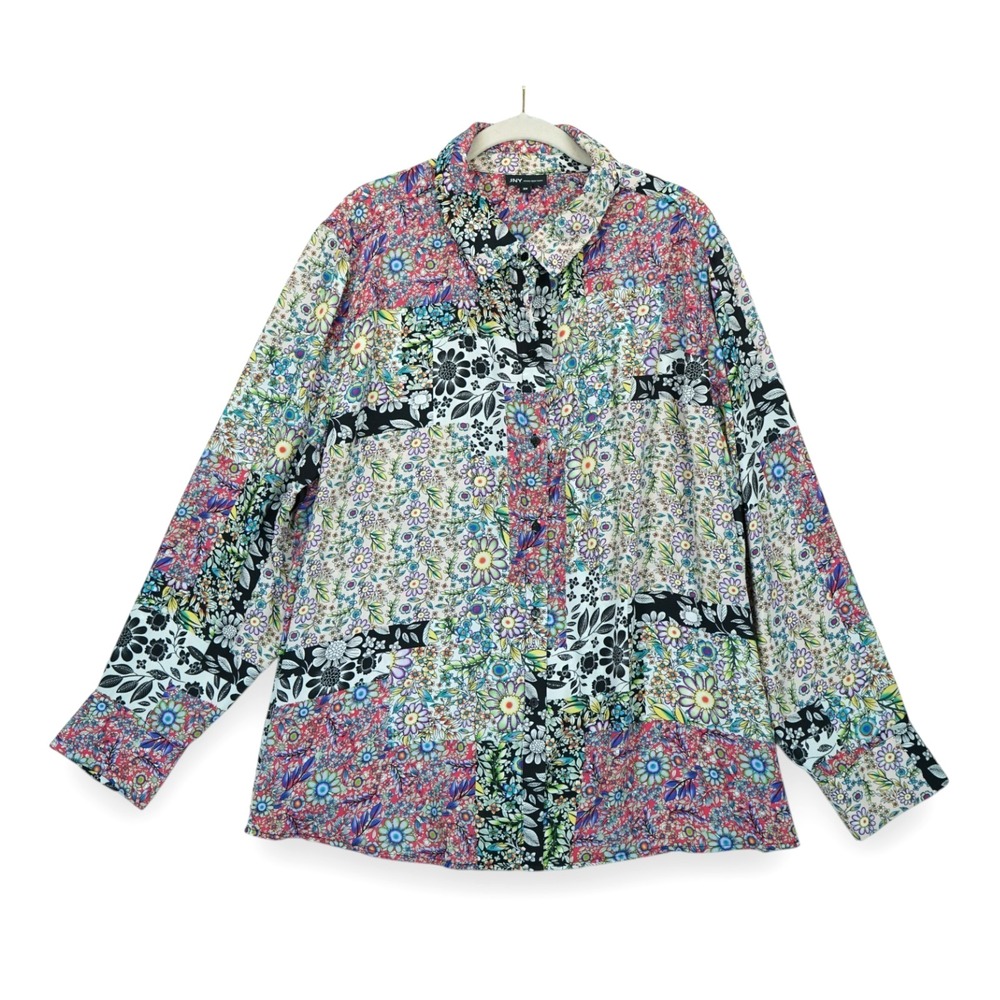 Jones New York Floral Patchwork Button Upβ Top Long Sleeves 3X Cottagecore ~ EUC
